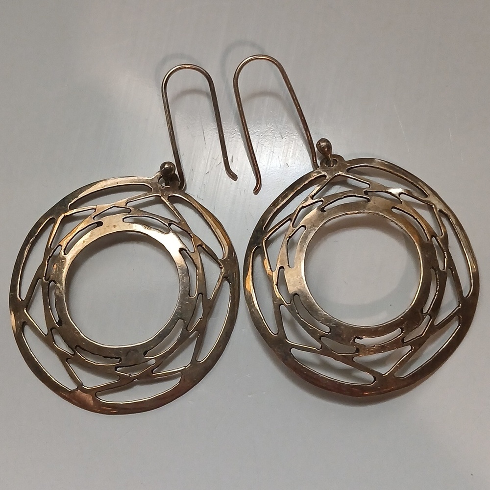 Large Open Work Freeform Vintage Sterling Earrings 2.50"